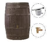 Récupérateur d'eau pluie Tonneau Vino 250L brun foncé kit avec robinet PE imitation laiton, couvercle et collecteur 