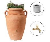 Récupérateur d'eau Amphore Antik 250L terracotta kit avec robinet laiton, bac à plantes et collecteur 