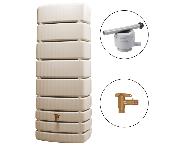 Récupérateur d'eau mural  Slim 500L sable kit avec robinet PE imitation laiton et collecteur 