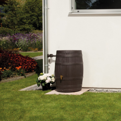 Récupérateur d'eau pluie Tonneau Vino 250L brun foncé kit avec robinet PE imitation laiton, couvercle et collecteur 