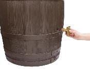 Récupérateur d'eau pluie Tonneau Vino 250L brun foncé kit avec robinet PE imitation laiton, couvercle et collecteur 