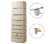Récupérateur d'eau mural Slim 650L sable kit avec robinet PE imitation laiton et collecteur 
