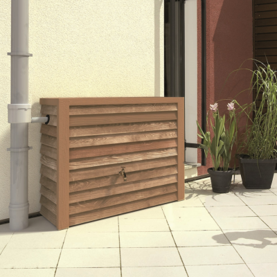 Récupérateur d'eau mural Woody 350L bois clair kit avec robinet laiton et collecteur