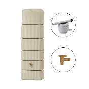 Récupérateur d'eau mural  Slim 330L sable kit avec robinet PE imitation laiton et collecteur 