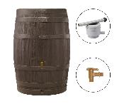 Récupérateur d'eau pluie Tonneau Vino 250L brun foncé kit avec robinet PE imitation laiton, couvercle et collecteur 