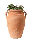 Récupérateur d'eau Amphore Antik 360L terracotta kit avec robinet laiton, bac à plantes et collecteur