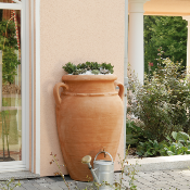 Récupérateur d'eau Amphore Antik 360L terracotta kit avec robinet laiton, bac à plantes et collecteur