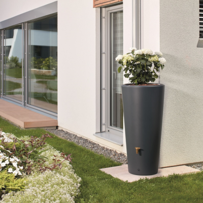 Récupérateur d'eau mural Vaso 2en1 220L gris graphite  kit avec robinet PE imitation laiton, bac à plantes intégré  et collecteur 