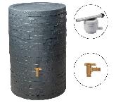 Récupérateur d'eau  Arondo 250L gris graphite kit avec robinet PE imitation laiton, couvercle et collecteur 